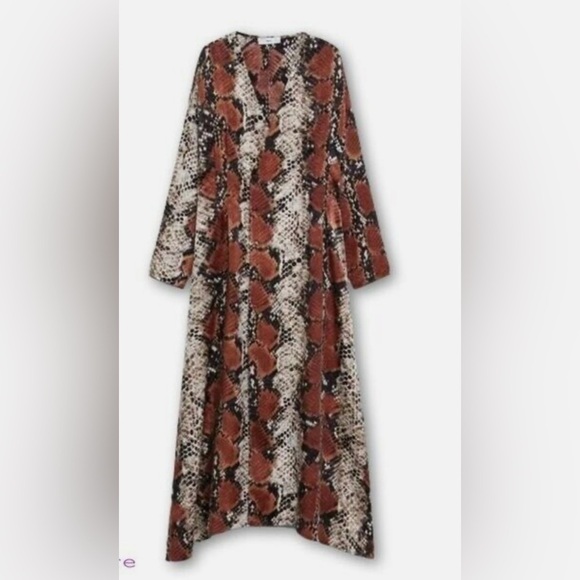 Mango Snake Print Long Sleeve V Neck Button Front Maxi Dress 4 size Small - Picture 7 of 14